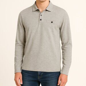 $90 New With Tags Mark Law Luxury Long Sleeve Gray Polo Shirt Men’s Size Large